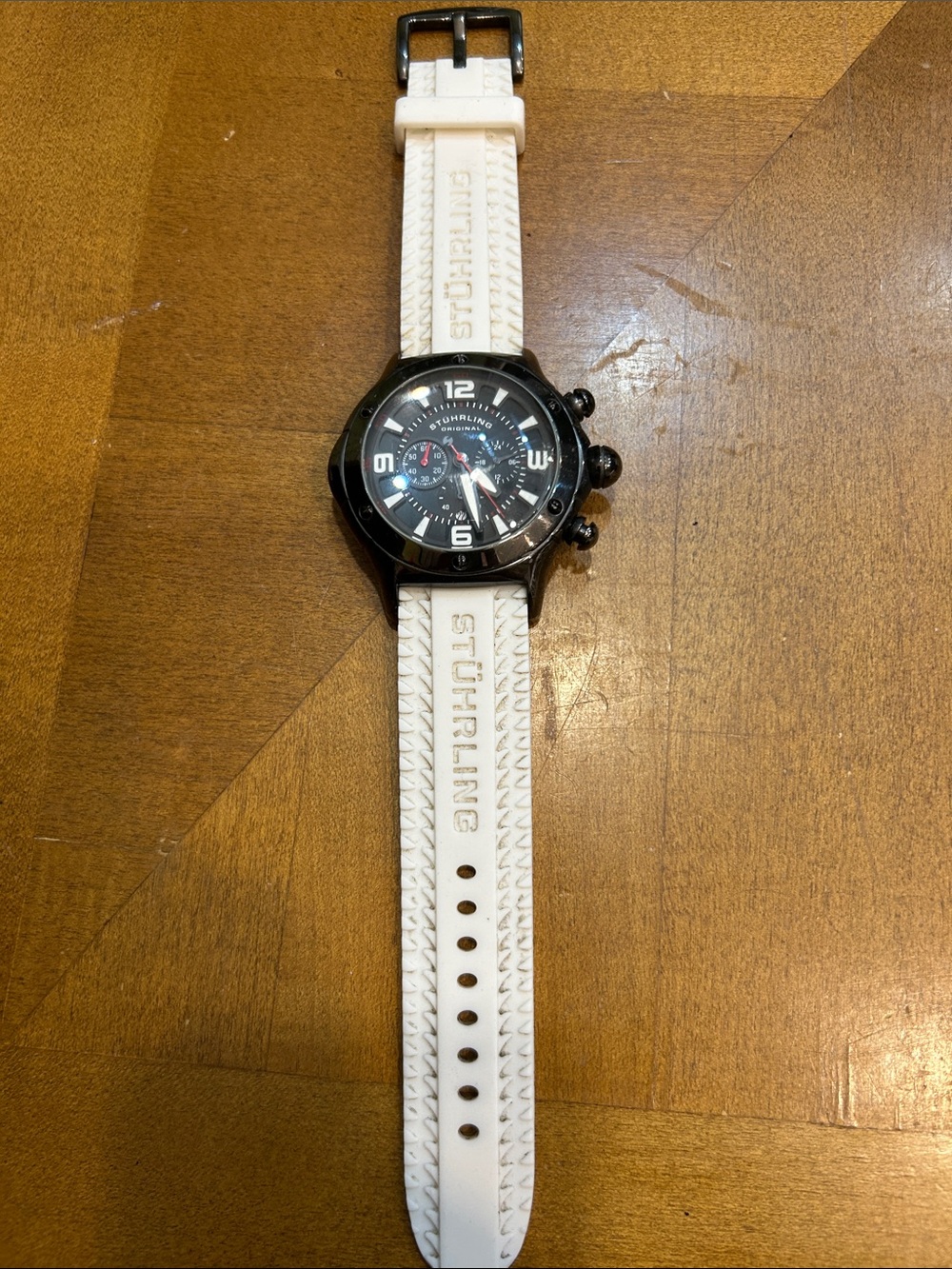 Stuhrling Original Black Dial Watch with White Strap